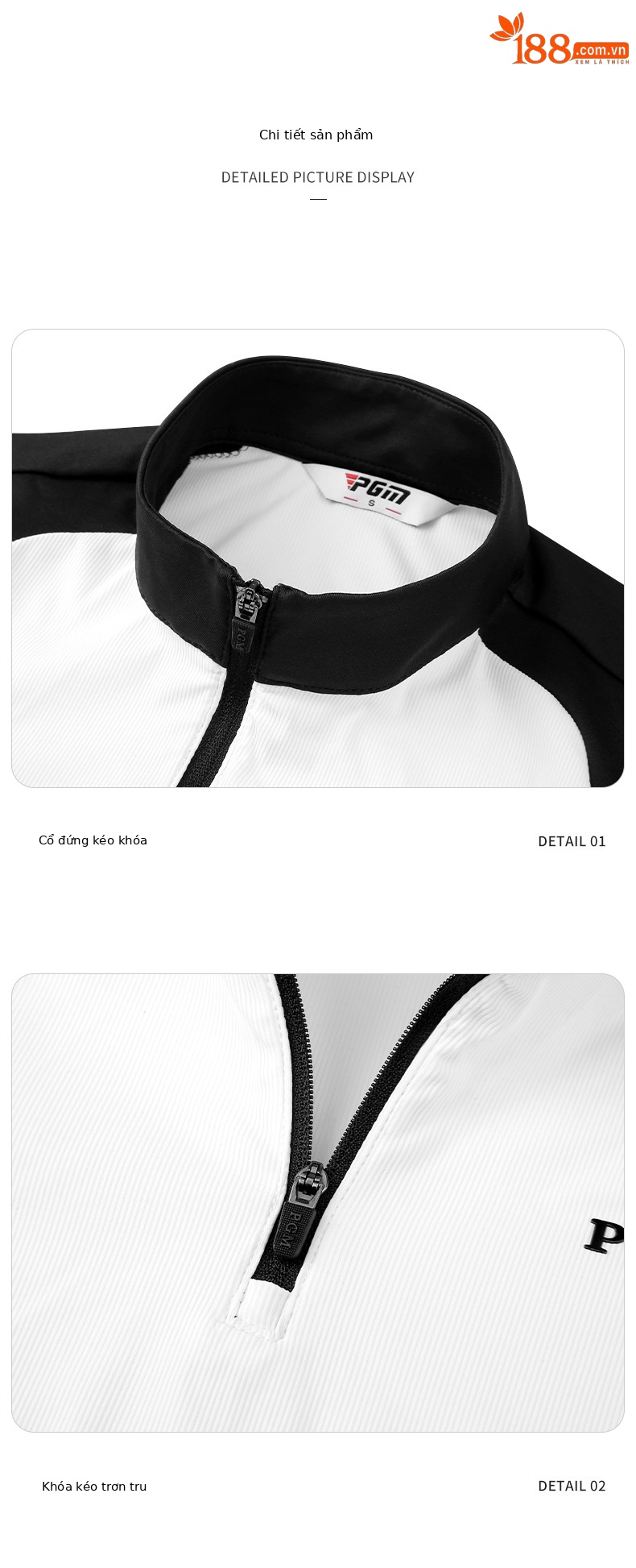 Áo khoác golf trẻ em dài tay cổ đứng khóa kéo PGM thu đông — YF541-Đen, YF541-màu trắng chi tiết 12