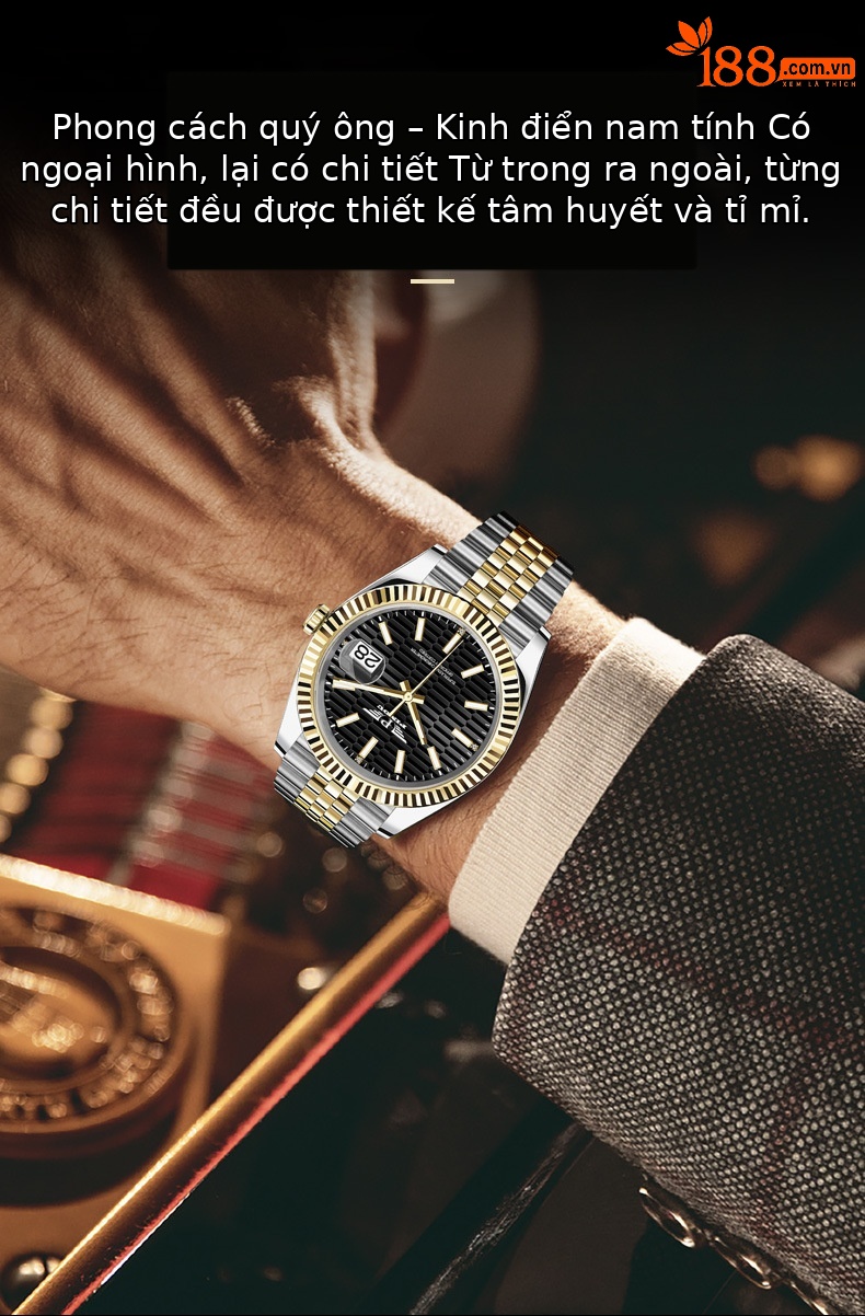 Đồng hồ nam cơ tự động Datejust mới, chống nước phát quang, dây thép không gỉ 6525 chi tiết 5