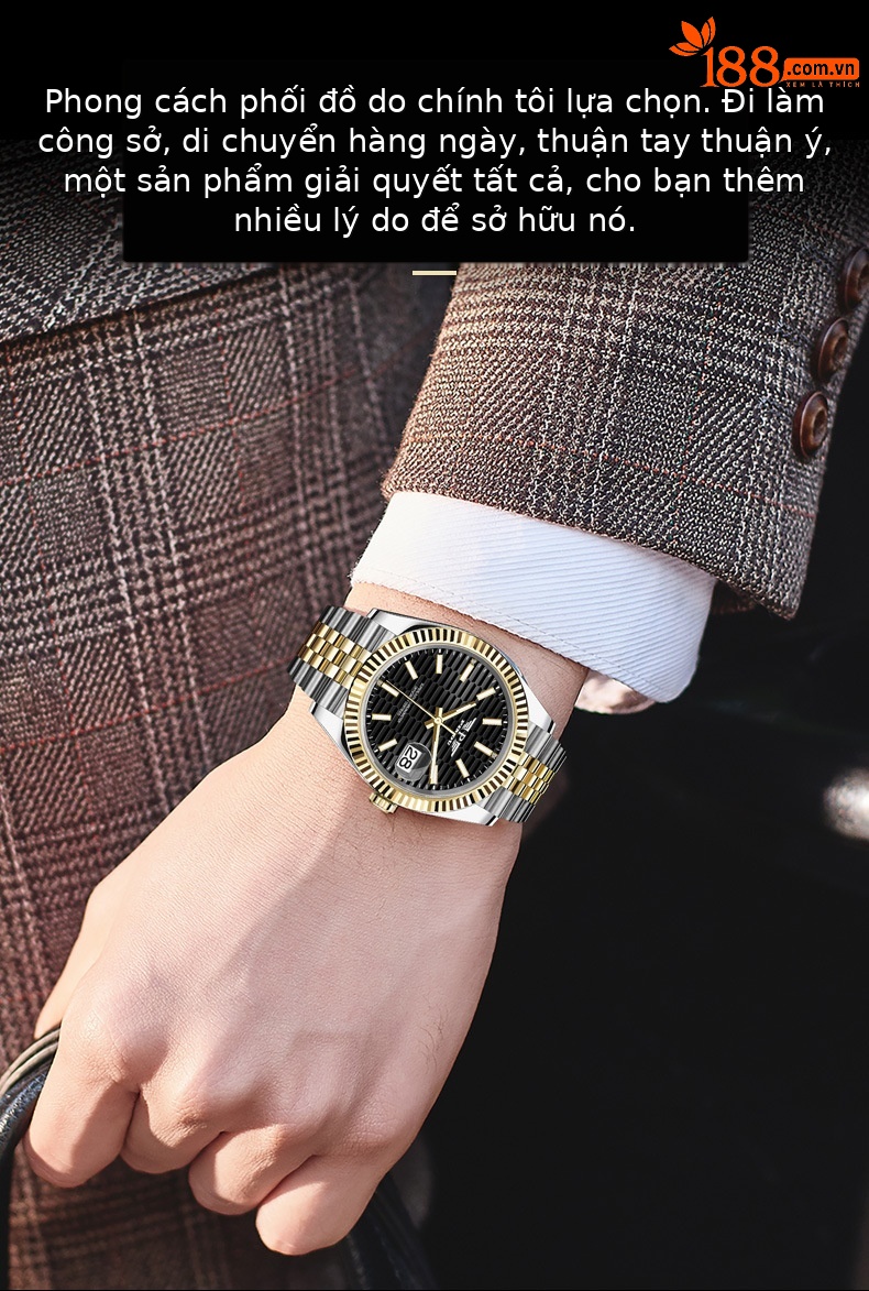 Đồng hồ nam cơ tự động Datejust mới, chống nước phát quang, dây thép không gỉ 6525 chi tiết 7