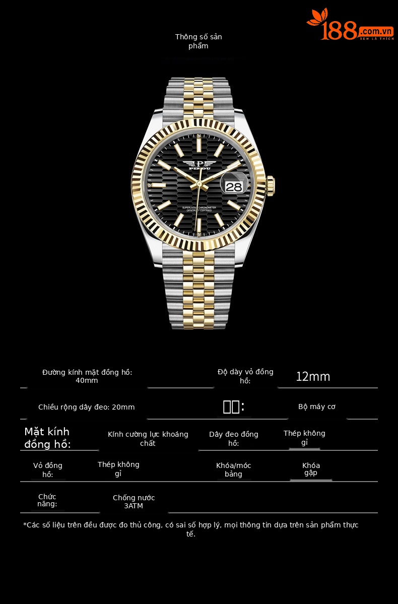 Đồng hồ nam cơ tự động Datejust mới, chống nước phát quang, dây thép không gỉ 6525 chi tiết 6