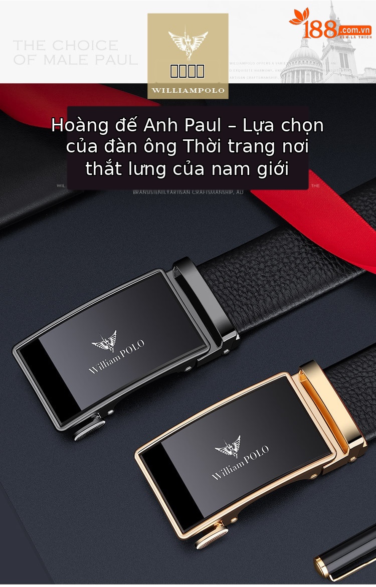 Thắt lưng da nam cao cấp Emperor Paul khóa tự động mặt gương phong cách đơn giản — 120cm, 130cm, 110cm, 125cm chi tiết 1