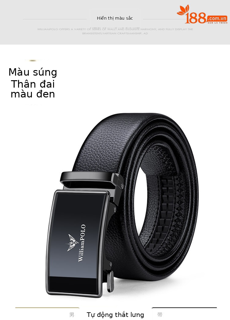 Thắt lưng da nam cao cấp Emperor Paul khóa tự động mặt gương phong cách đơn giản — 120cm, 130cm, 110cm, 125cm chi tiết 8
