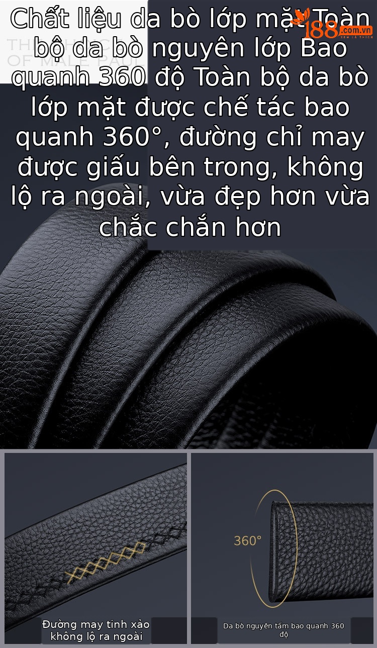 Thắt lưng da nam cao cấp Emperor Paul khóa tự động mặt gương phong cách đơn giản — 120cm, 130cm, 110cm, 125cm chi tiết 6