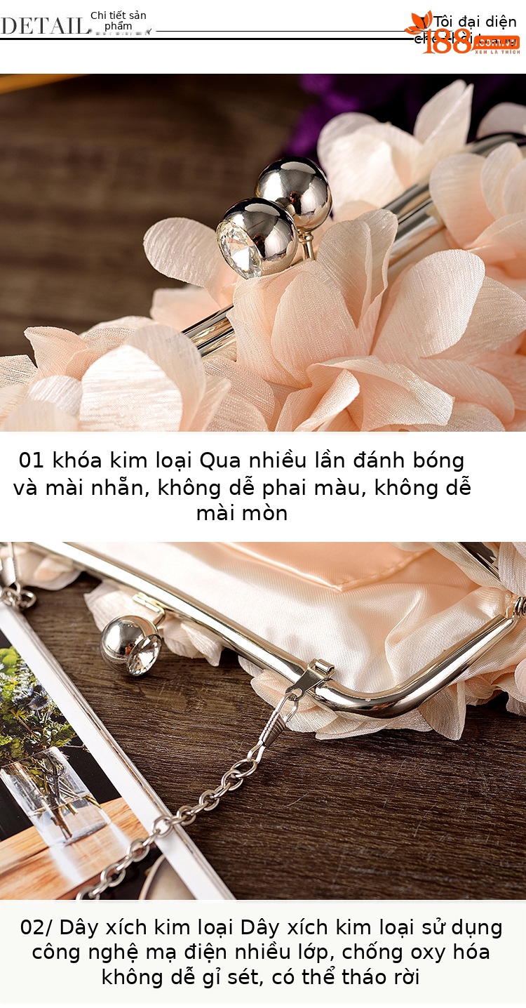 Túi clutch cầm tay dự tiệc hoa văn mới, phong cách thời trang, phù hợp cô dâu và dạ hội — Màu trắng, Màu tím, Màu xanh đậm, Màu đen chi tiết 10
