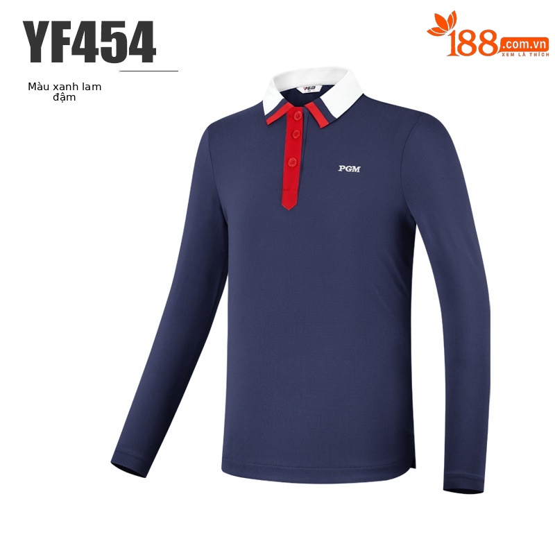 Set áo quần golf trẻ em PGM dài tay thu đông, vải thể thao co giãn mềm mại — YF454-màu xanh hải quân, YF454-màu trắng, YF549-màu trắng, YF454-màu đỏ