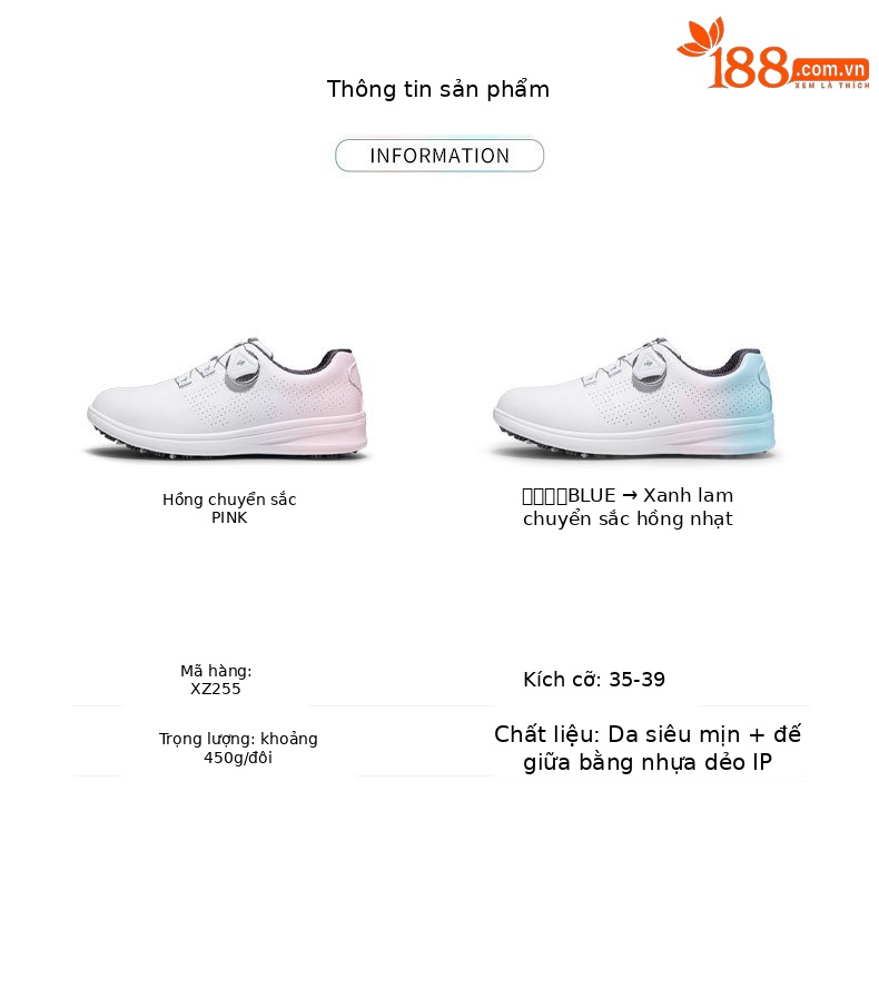 Giày thể thao golf nữ PGM thiết kế Gradient chống nước — XZ255-màu xanh hồng dần, XZ255-Bột Gradient chi tiết 6