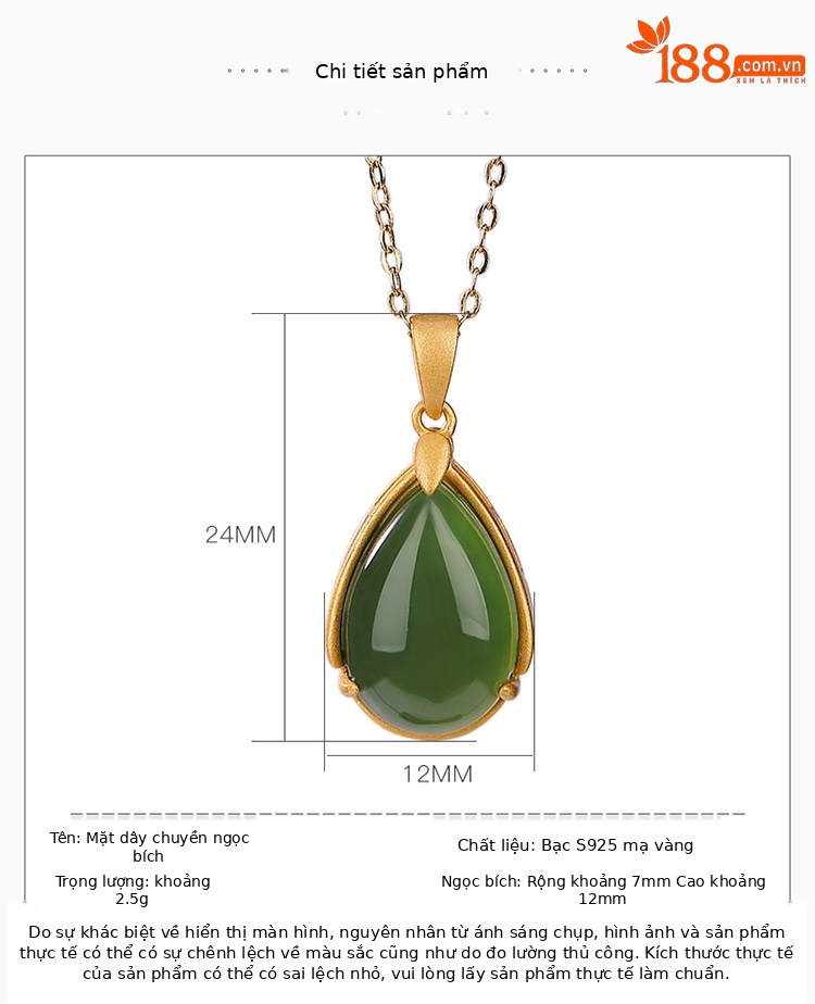 Mặt dây chuyền hình giọt nước bạc S925 mạ vàng đơn giản — Mặt Dây chuyền đơn (không có dây chuyền) chi tiết 2