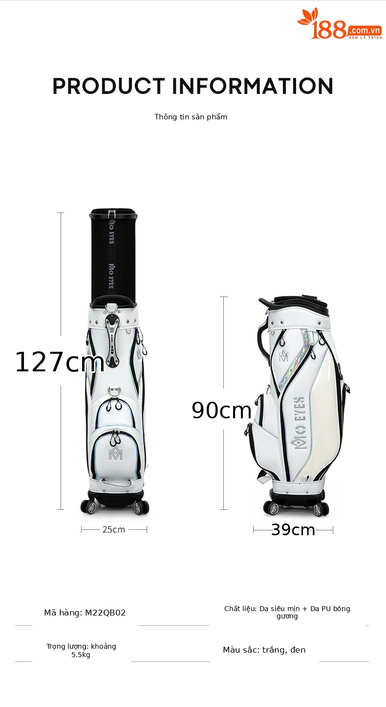 Túi đựng gậy golf nữ bốn bánh kéo, cao 127 cm, chứa 13 gậy — M22QB02-Đen, M22QB02-màu trắng chi tiết 5