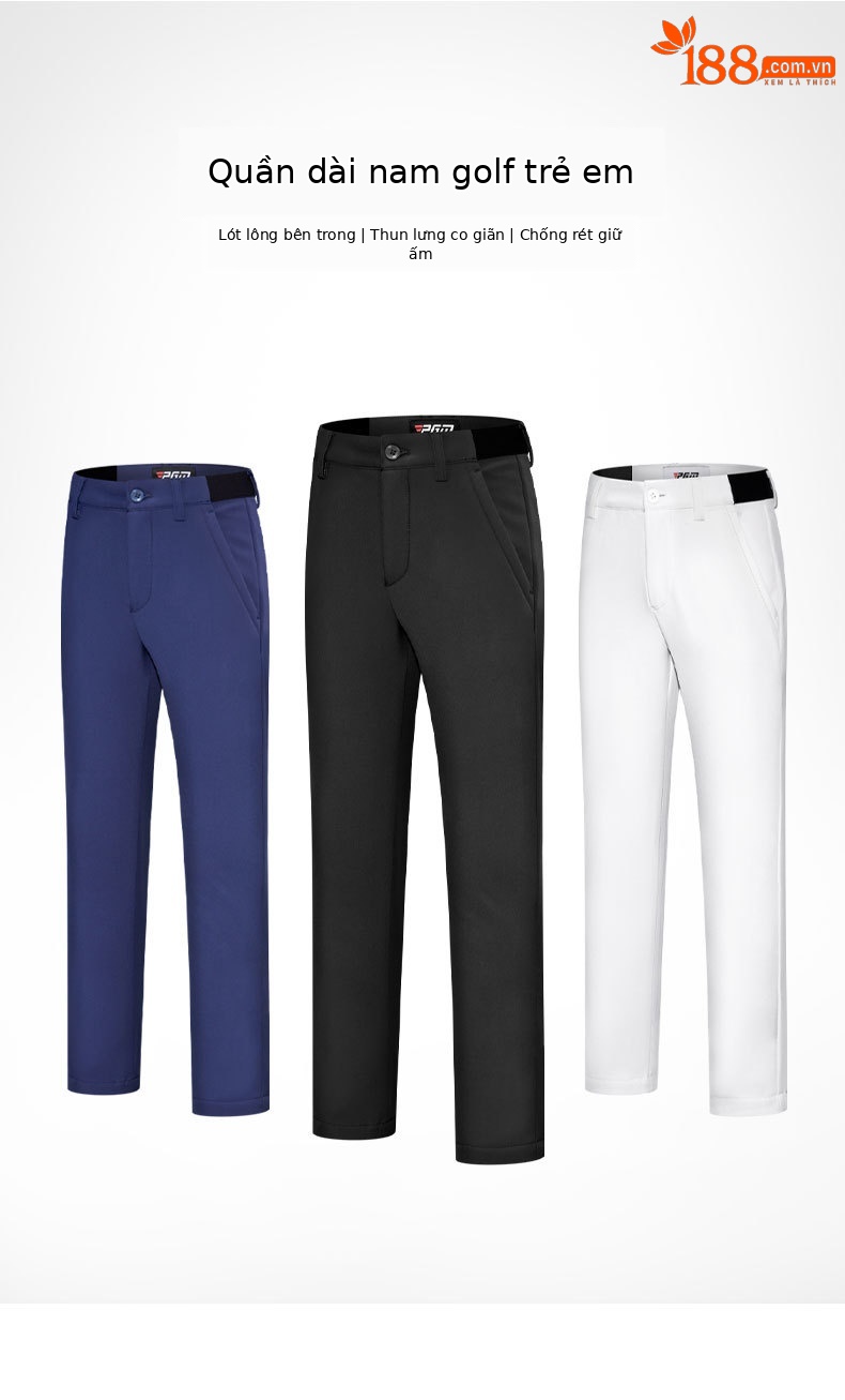 Quần dài thể thao golf bé trai lót nhung dày dặn mùa thu đông — KUZ140-màu xanh hải quân (lót nhung), KUZ140-Trắng (lót nhung), KUZ140-Đen (lót nhung) chi tiết 2