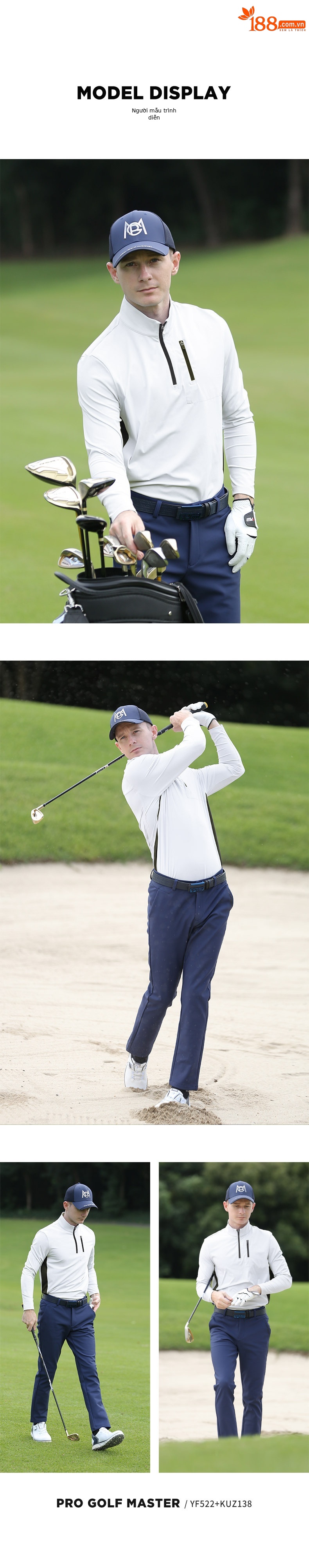 Áo thun golf nam dài tay cổ đứng PGM thiết kế thể thao — YF522-Màu xanh nhạt, YF522-màu xanh nước biển, YF522-màu trắng chi tiết 4