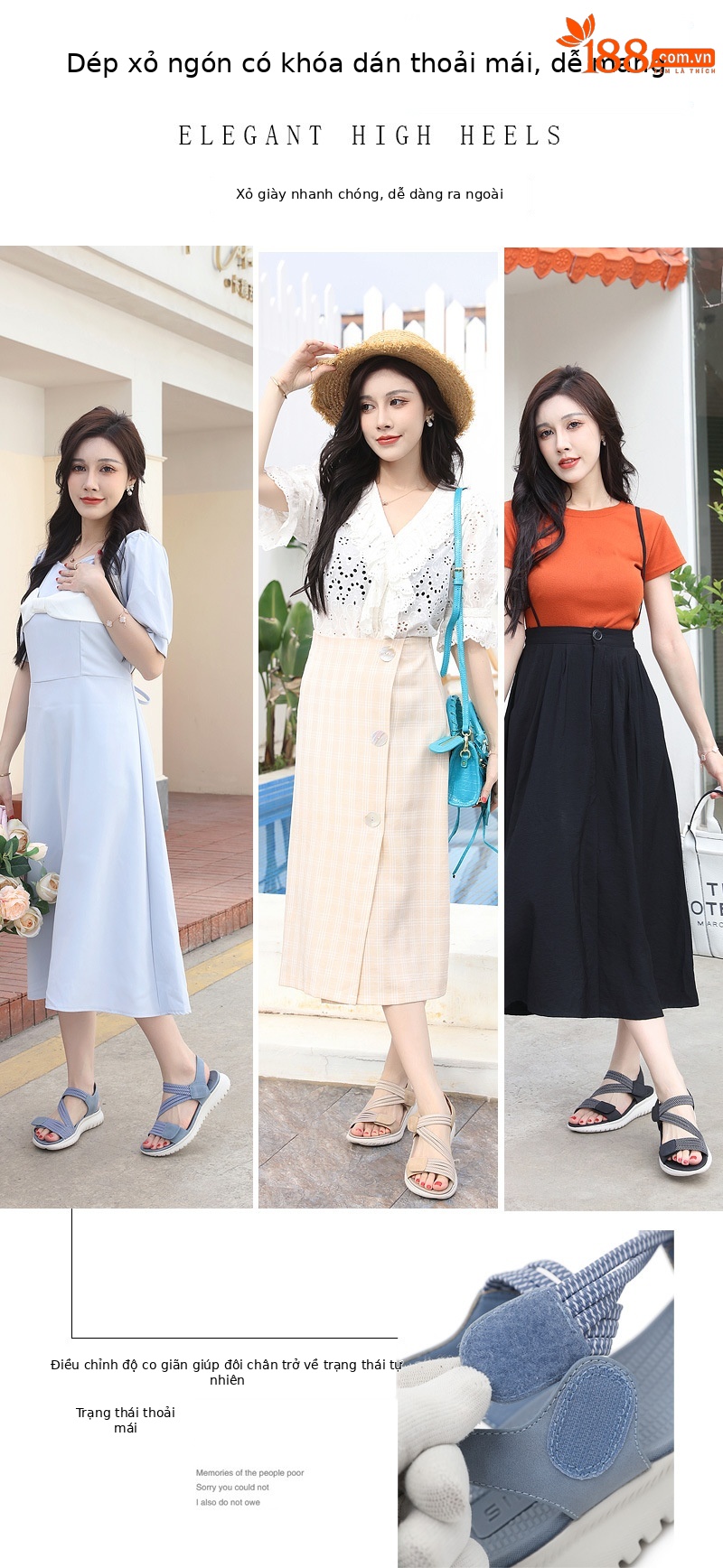 Dép sandal nữ quai chữ V đế dày thể thao nhẹ, đàn hồi, size lớn — Màu đen, Màu xanh lam, Màu mơ chi tiết 1