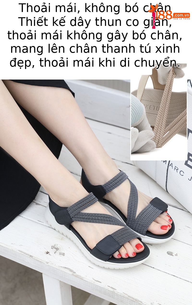 Dép sandal nữ quai chữ V đế dày thể thao nhẹ, đàn hồi, size lớn — Màu đen, Màu xanh lam, Màu mơ chi tiết 3