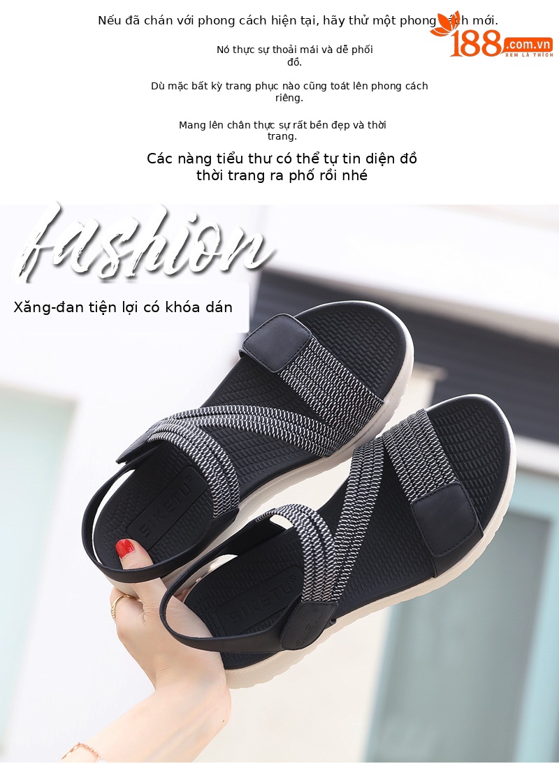 Dép sandal nữ quai chữ V đế dày thể thao nhẹ, đàn hồi, size lớn — Màu đen, Màu xanh lam, Màu mơ chi tiết 7