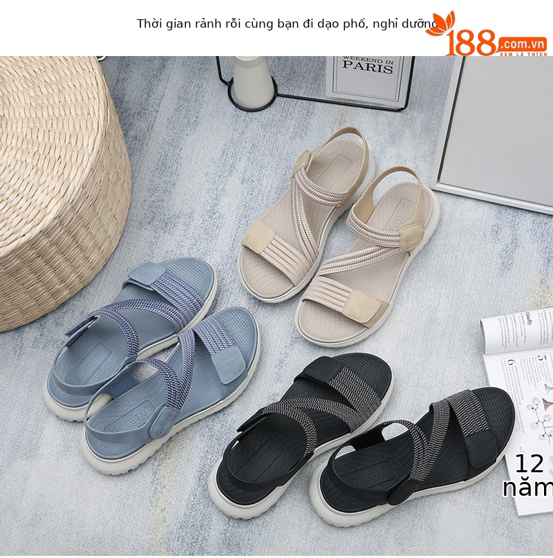 Dép sandal nữ quai chữ V đế dày thể thao nhẹ, đàn hồi, size lớn — Màu đen, Màu xanh lam, Màu mơ chi tiết 8