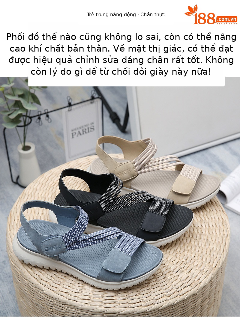 Dép sandal nữ quai chữ V đế dày thể thao nhẹ, đàn hồi, size lớn — Màu đen, Màu xanh lam, Màu mơ chi tiết 9