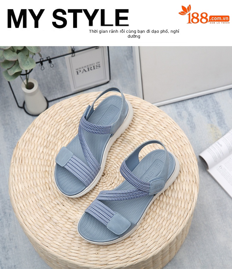 Dép sandal nữ quai chữ V đế dày thể thao nhẹ, đàn hồi, size lớn — Màu đen, Màu xanh lam, Màu mơ chi tiết 10