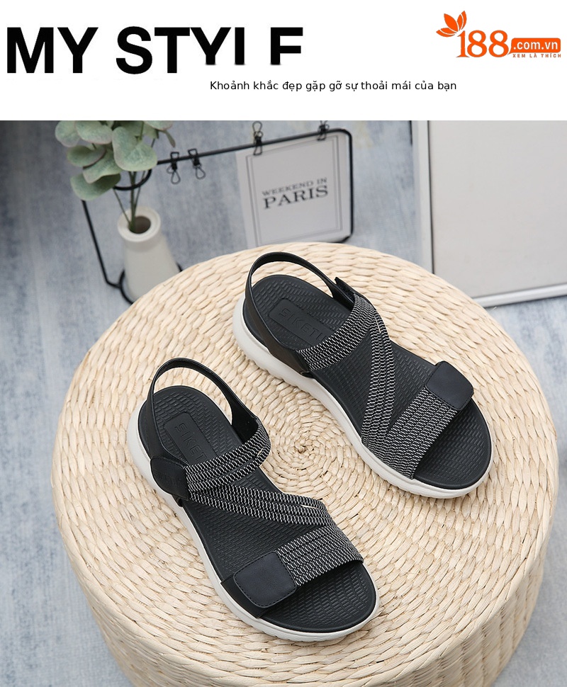 Dép sandal nữ quai chữ V đế dày thể thao nhẹ, đàn hồi, size lớn — Màu đen, Màu xanh lam, Màu mơ chi tiết 12