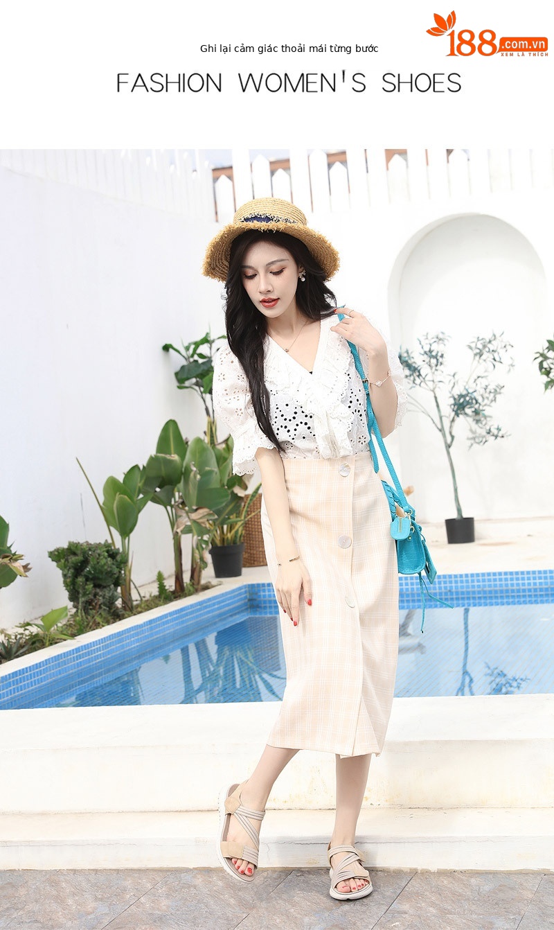 Dép sandal nữ quai chữ V đế dày thể thao nhẹ, đàn hồi, size lớn — Màu đen, Màu xanh lam, Màu mơ chi tiết 20