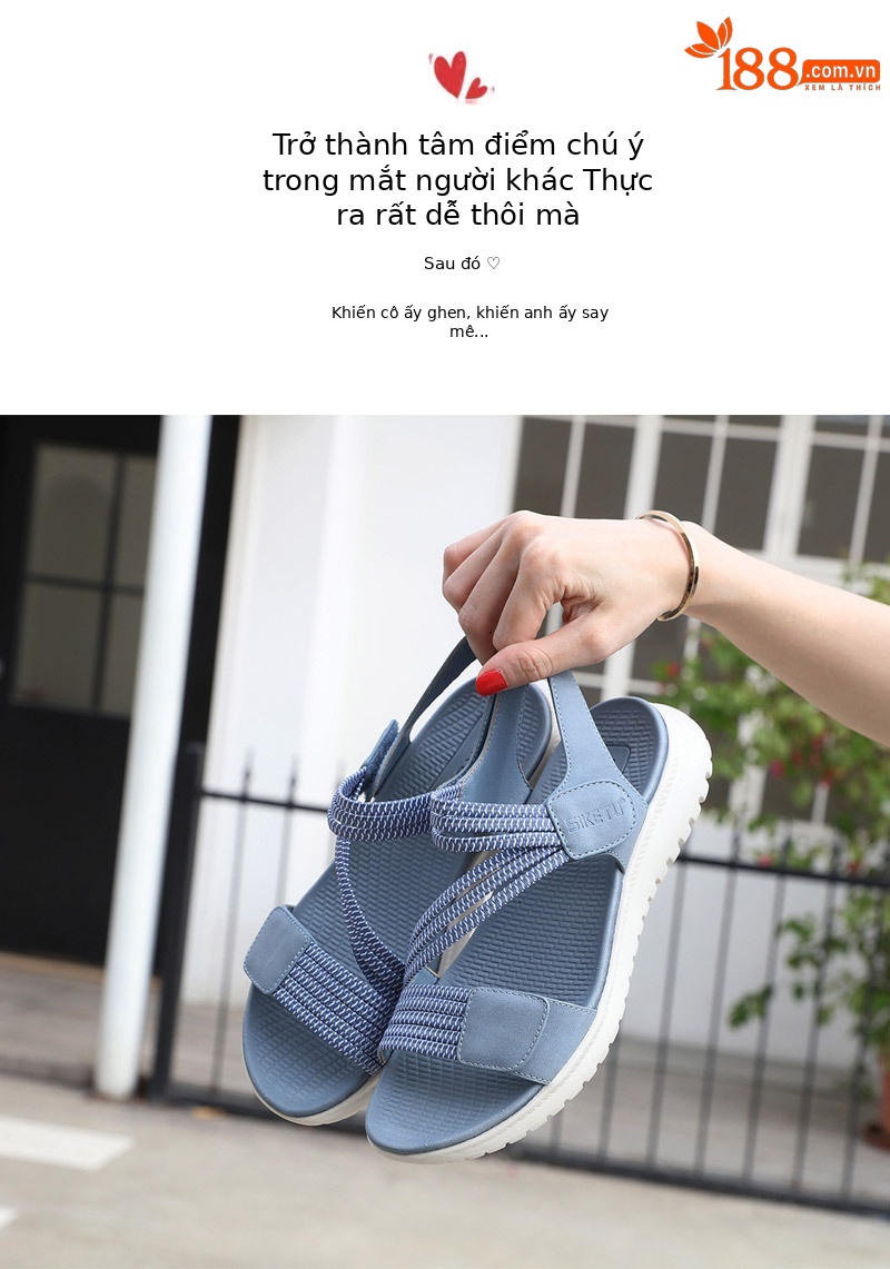 Dép sandal nữ quai chữ V đế dày thể thao nhẹ, đàn hồi, size lớn — Màu đen, Màu xanh lam, Màu mơ chi tiết 34
