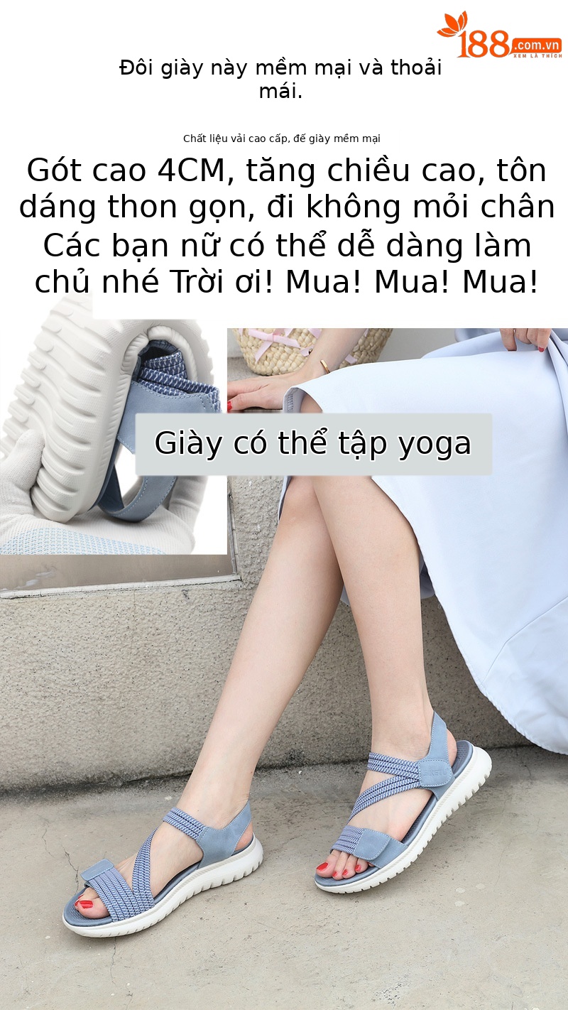 Dép sandal nữ quai chữ V đế dày thể thao nhẹ, đàn hồi, size lớn — Màu đen, Màu xanh lam, Màu mơ chi tiết 2