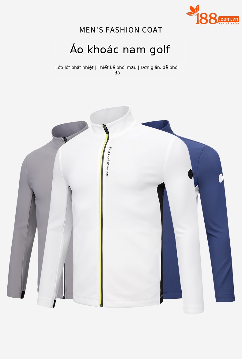 Áo khoác golf nam dài tay mùa thu đông, lót sưởi ấm hấp thụ ánh sáng — Yf524-màu Xanh nước biển (Ánh sáng và sưởi ấm bên trong), Yf524-trắng (Ánh sáng sưởi ấm bên trong), Yf524-màu Xám (Ánh sáng sưởi ấm bên trong) chi tiết 2
