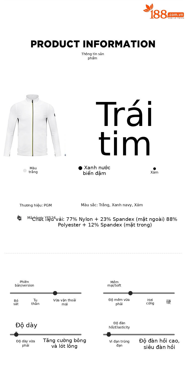 Áo khoác golf nam dài tay mùa thu đông, lót sưởi ấm hấp thụ ánh sáng — Yf524-màu Xanh nước biển (Ánh sáng và sưởi ấm bên trong), Yf524-trắng (Ánh sáng sưởi ấm bên trong), Yf524-màu Xám (Ánh sáng sưởi ấm bên trong) chi tiết 4