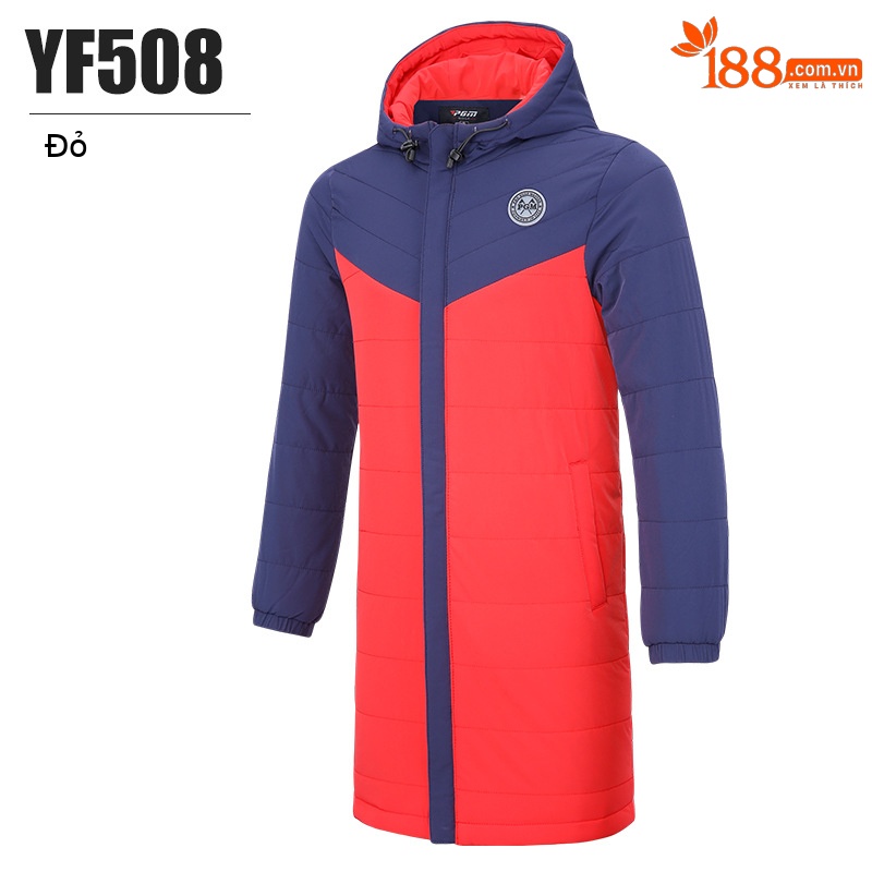 Áo khoác golf trẻ em PGM dáng dài lót bông giữ ấm, phối màu thời trang — YF508-màu đỏ, YF508-màu trắng
