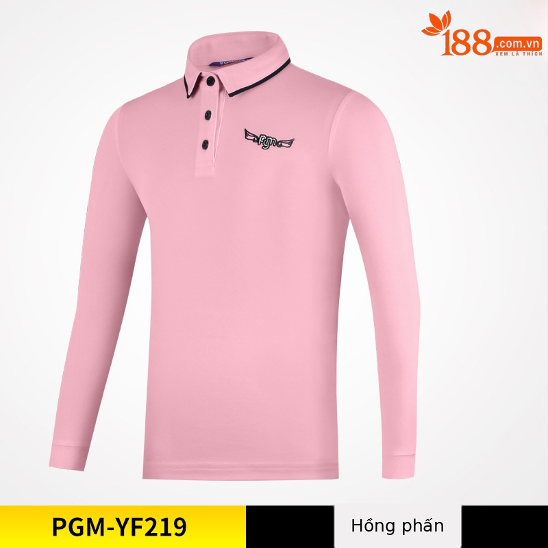 Áo thun golf dài tay bé gái PGM cổ bẻ phối sọc — YF219 màu hồng, YF548-màu trắng, YF219 màu trắng, YF548-màu xanh nước biển