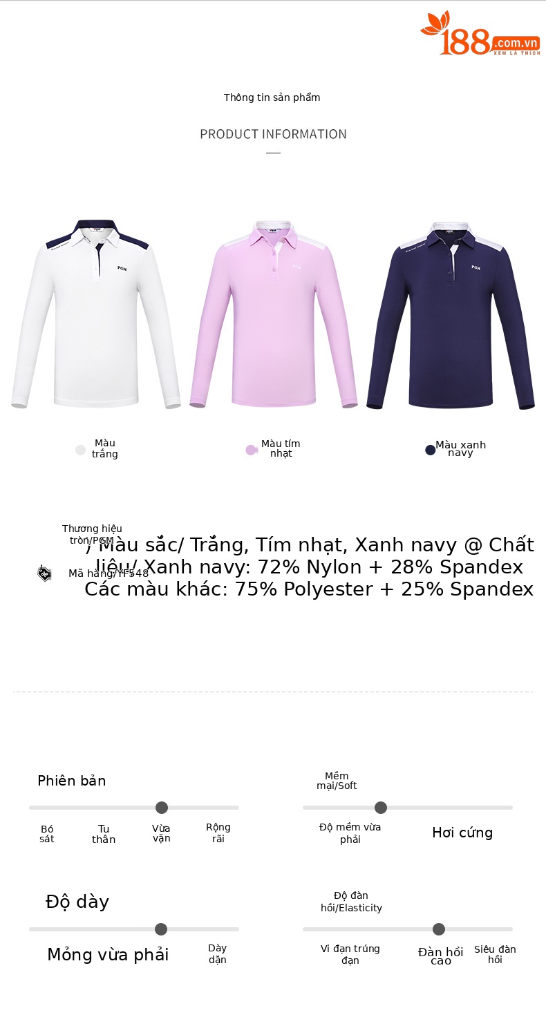 Áo thun golf dài tay bé gái PGM cổ bẻ phối sọc — YF219 màu hồng, YF548-màu trắng, YF219 màu trắng, YF548-màu xanh nước biển chi tiết 4