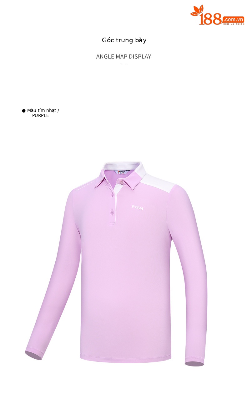 Áo thun golf dài tay bé gái PGM cổ bẻ phối sọc — YF219 màu hồng, YF548-màu trắng, YF219 màu trắng, YF548-màu xanh nước biển chi tiết 11