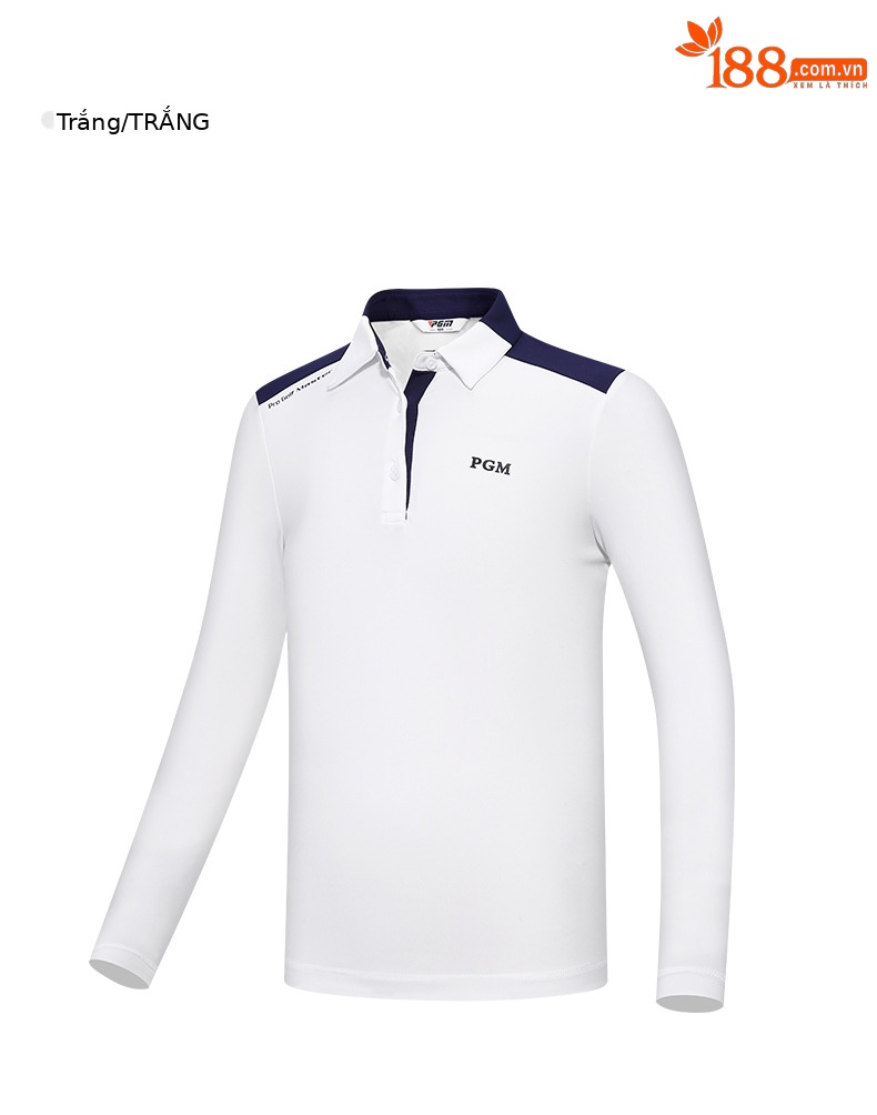 Áo thun golf dài tay bé gái PGM cổ bẻ phối sọc — YF219 màu hồng, YF548-màu trắng, YF219 màu trắng, YF548-màu xanh nước biển chi tiết 17