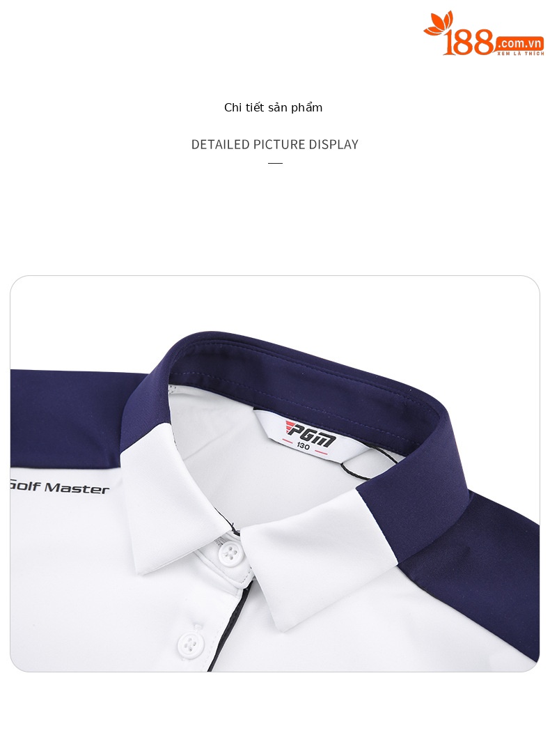 Áo thun golf dài tay bé gái PGM cổ bẻ phối sọc — YF219 màu hồng, YF548-màu trắng, YF219 màu trắng, YF548-màu xanh nước biển chi tiết 20