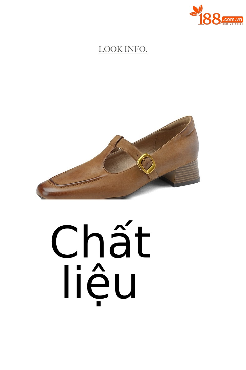 Giày Mary Jane nữ gót thô cổ điển kiểu Pháp, quai chữ T, da cừu lớp đầu — Màu nâu nhạt chi tiết 3