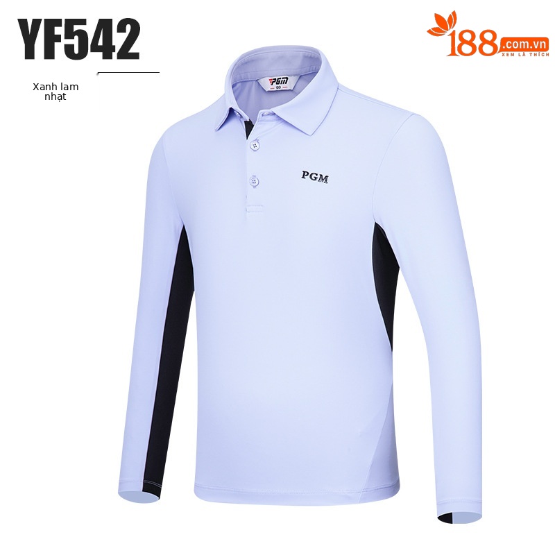 Áo golf dài tay trẻ em PGM – áo thun thể thao bé trai thiết kế ve áo mềm mại — YF542-màu xanh nhạt, YF542-màu xanh nước biển, YF542-màu trắng