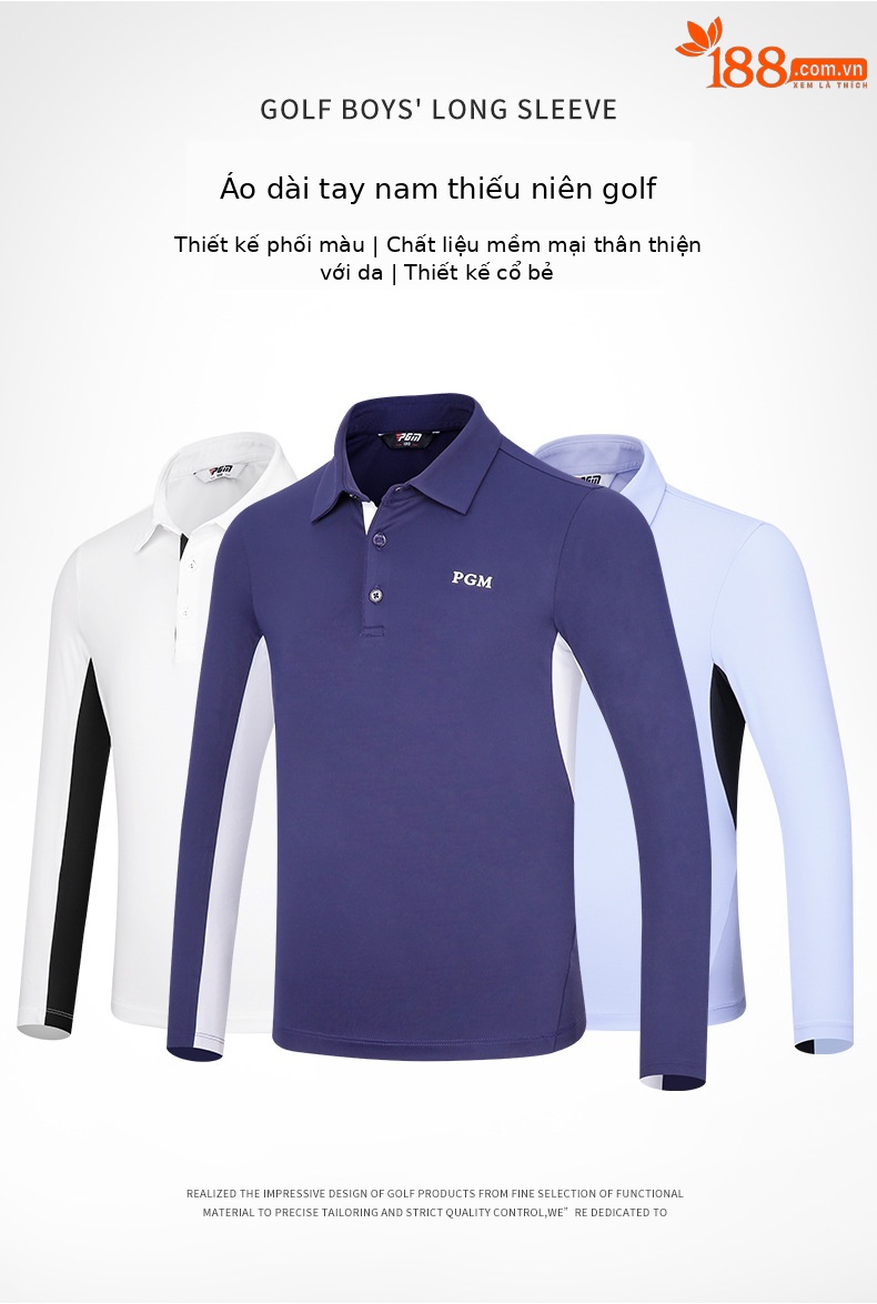Áo golf dài tay trẻ em PGM – áo thun thể thao bé trai thiết kế ve áo mềm mại — YF542-màu xanh nhạt, YF542-màu xanh nước biển, YF542-màu trắng chi tiết 2