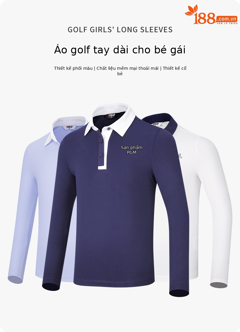 Set áo quần golf trẻ em PGM bé gái dài tay, phối màu thể thao — YF547-màu xanh nhạt, YF547-màu trắng, YF547-màu xanh hải quân chi tiết 2