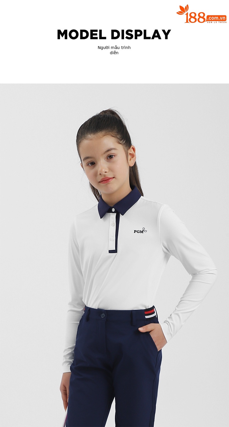 Set áo quần golf trẻ em PGM bé gái dài tay, phối màu thể thao — YF547-màu xanh nhạt, YF547-màu trắng, YF547-màu xanh hải quân chi tiết 5