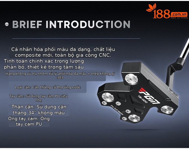 Gậy Golf Putter PGM Hàng không Dòng Nhôm Ổn định Trọng tâm Thấp Vật liệu Composite CNC — TUG046-Đen, TUG046-màu xanh, TUG046-màu đỏ chi tiết 4