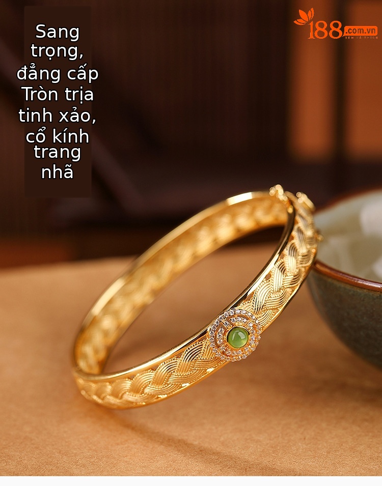 Vòng tay bạc S925 mạ vàng đính ngọc bích Hetian Jasper phong cách hoang dã — Kiểu mạ bạch kim chi tiết 1