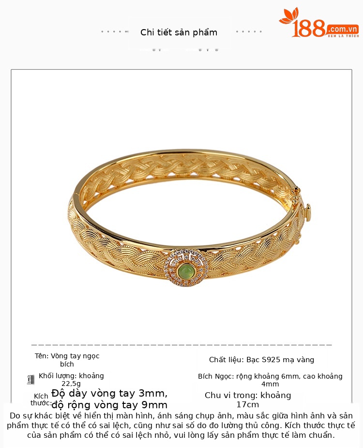 Vòng tay bạc S925 mạ vàng đính ngọc bích Hetian Jasper phong cách hoang dã — Kiểu mạ bạch kim chi tiết 2