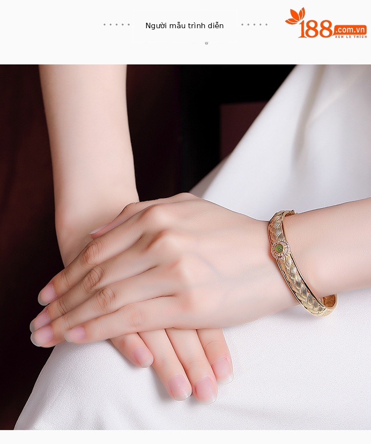 Vòng tay bạc S925 mạ vàng đính ngọc bích Hetian Jasper phong cách hoang dã — Kiểu mạ bạch kim chi tiết 5