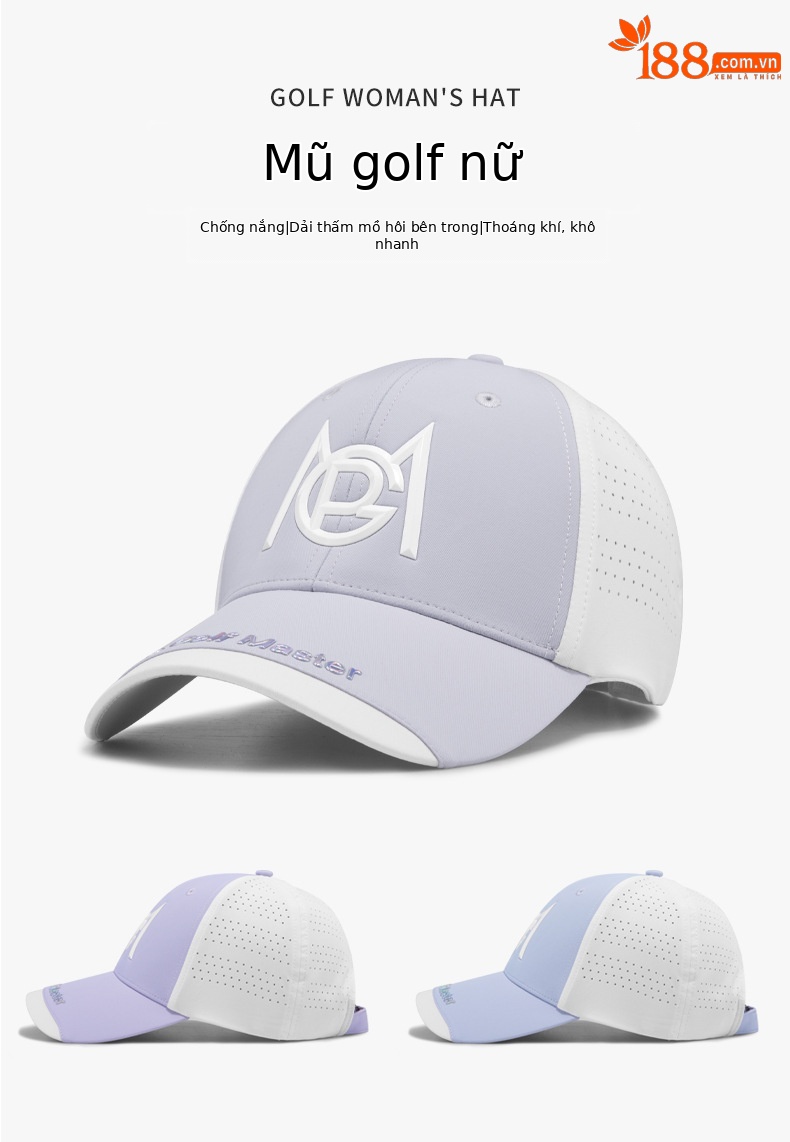 Mũ lưỡi trai golf nữ PGM chống nắng thoáng khí — MZ053-màu xanh nhạt, MZ053-màu tím nhạt, MZ053-màu xám nhạt chi tiết 2