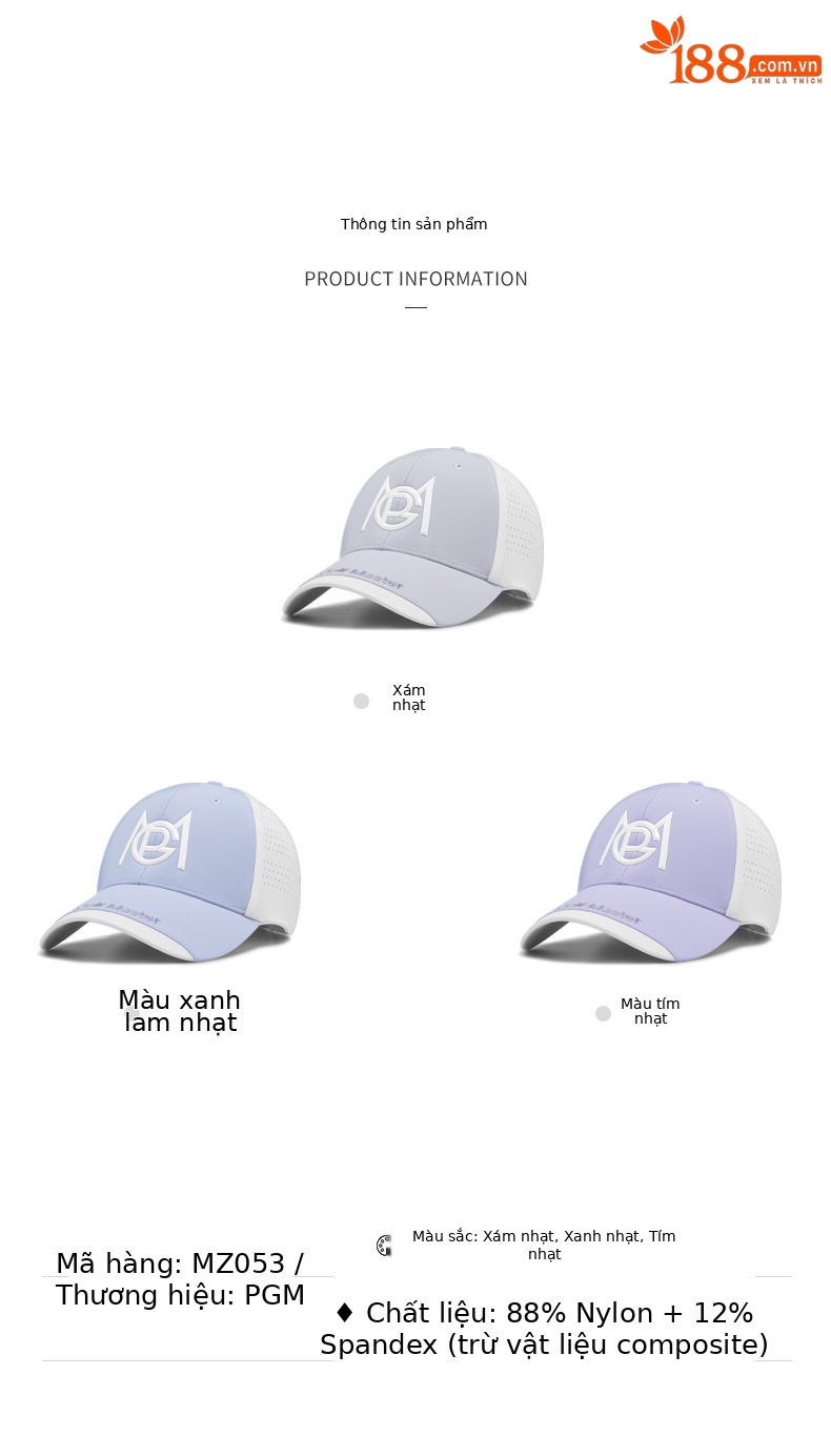 Mũ lưỡi trai golf nữ PGM chống nắng thoáng khí — MZ053-màu xanh nhạt, MZ053-màu tím nhạt, MZ053-màu xám nhạt chi tiết 9