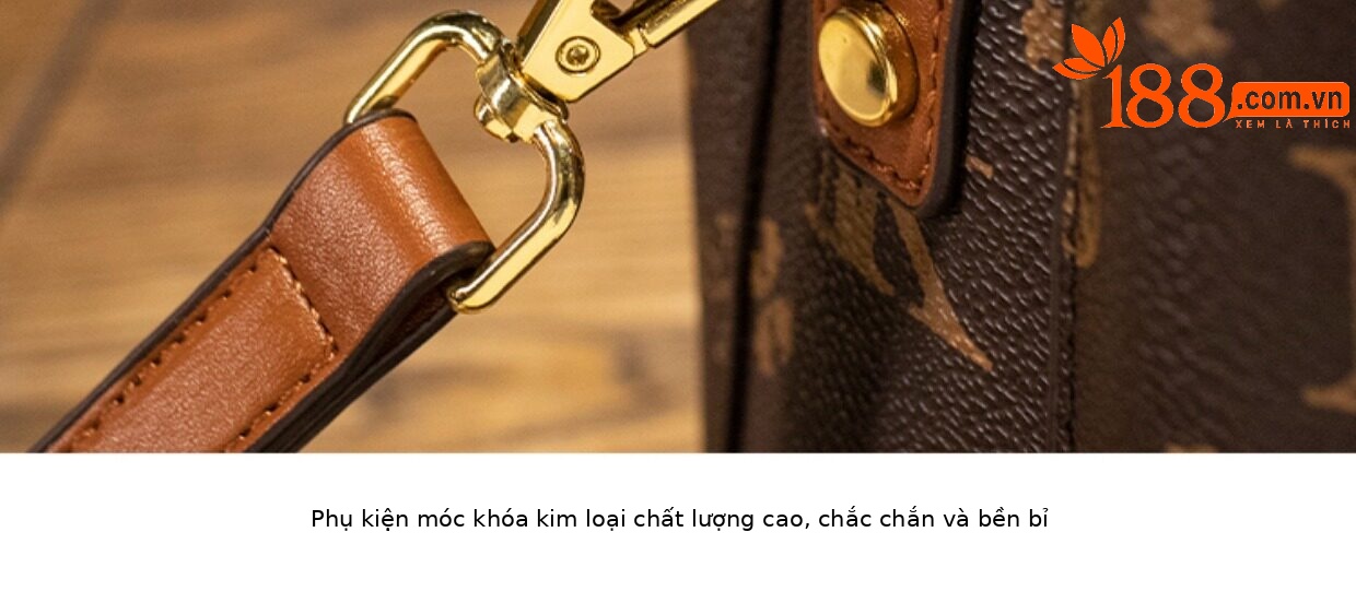 Túi bucket nữ da thật phối màu họa tiết vintage, đeo chéo một bên vai — Màu cà phê in Hoa Cỡ Nhỏ, Kaki in Hoa Cỡ Nhỏ, In hoa màu cà phê cỡ lớn chi tiết 24