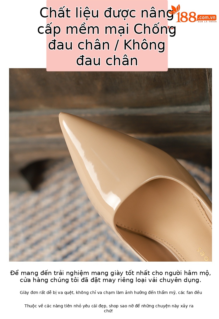 Giày cao gót nữ đế xuồng mũi nhọn gót nhọn da bóng — Màu trà sữa chi tiết 3