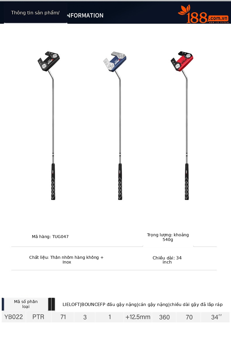 Gậy golf putter PGM dòng nhôm thiết kế đầu bò, cân bằng tốt, tỷ lệ chịu lỗi cao — TUG047-Đen, TUG047-màu xanh xám, TUG047-Đỏ đen chi tiết 6