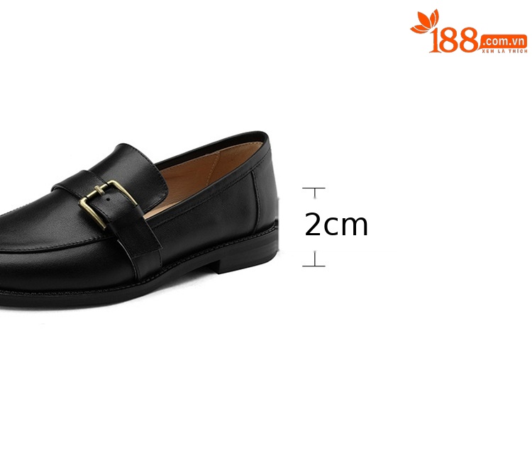 Giày da nữ mũi tròn gót vuông quai khóa thắt lưng đế bằng — Màu nâu chi tiết 3