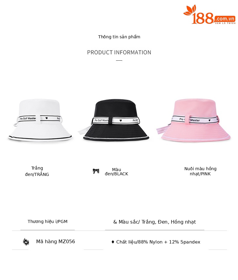 Mũ golf nữ thắt nơ kiểu ngư dân, vành rộng 7 cm, chống nắng, thoáng khí — MZ056-Màu đen, MZ056-màu hồng nhạt, MZ056-màu trắng chi tiết 4