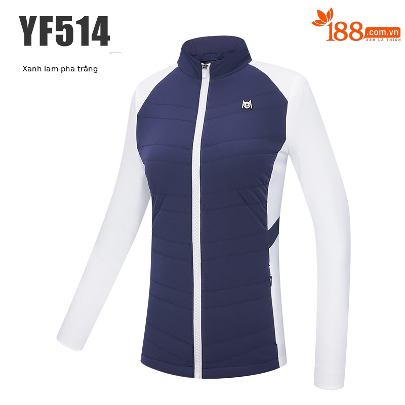Áo khoác golf nữ chần bông giữ ấm phối màu tôn dáng — Yf514-xanh Navy Trắng [chần bông], Yf514-trắng Đen [chần bông]