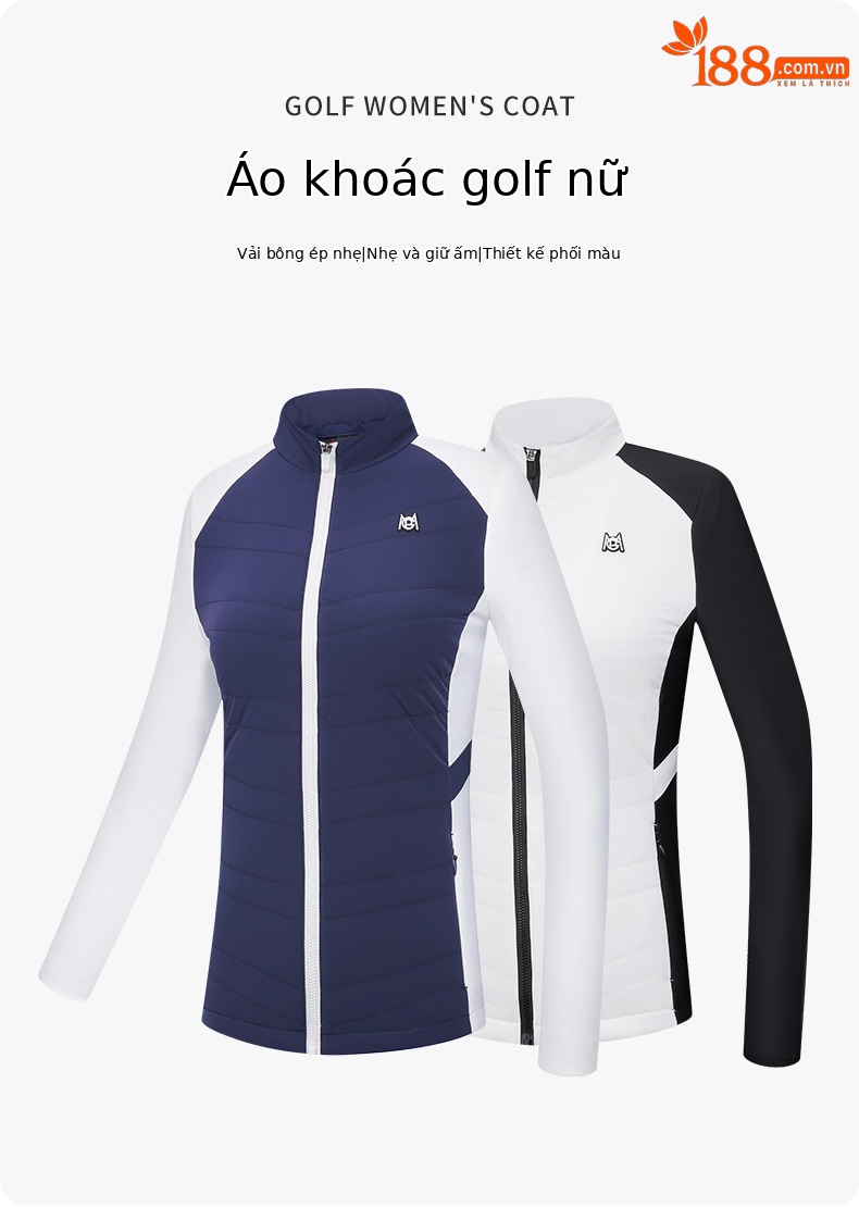 Áo khoác golf nữ chần bông giữ ấm phối màu tôn dáng — Yf514-xanh Navy Trắng [chần bông], Yf514-trắng Đen [chần bông] chi tiết 2